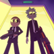 Rick and Morty dressed to the nines and packing some heat.